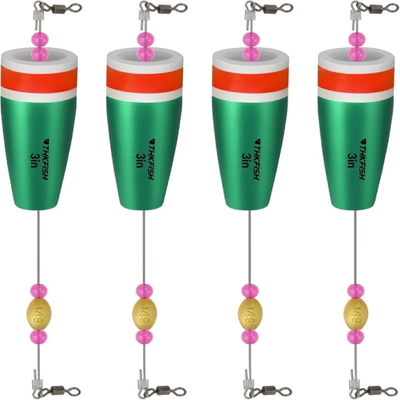 THKFISH 3/4/5Inch-4Pcs Fishing Float, Popping Cork Trout, Float Rig Weighted, for Fishing Saltwater,Green