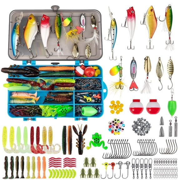 THKFISH 3 Layers Tackle Box with Tackle Included, 413Pcs Fishing lures Accessories and tools Kit Contains Crankbait, Hooks, Weights Sinkers Bass Fishing Pliers Gear Gift for Men