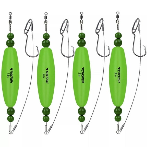 THKFISH 4PCS 3-inch Catfish Float Tackle, Shaking Line Float for Santee, Fishing Tackle Shaking Cork EVA Foam Spike Float Bait, Float with Double Hook,Green