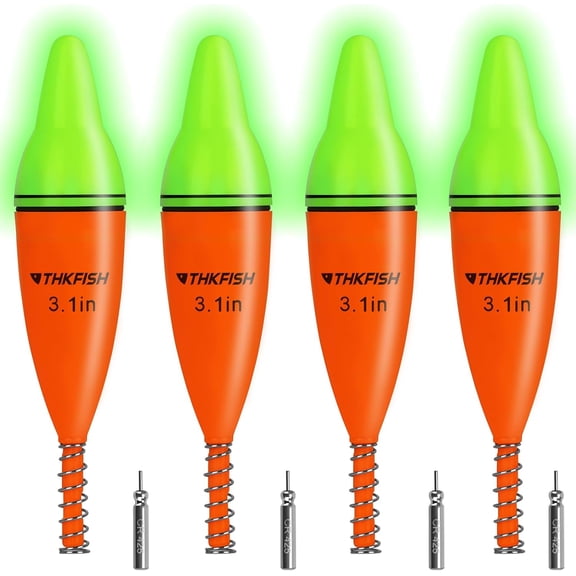 THKFISH 4PCS LED Lighted Fishing Bobbers Fishing Floats for Night, Spring Bobber Float Saltwater Freshwater Lighted Floats Glow for Crappie Walleye Catfish