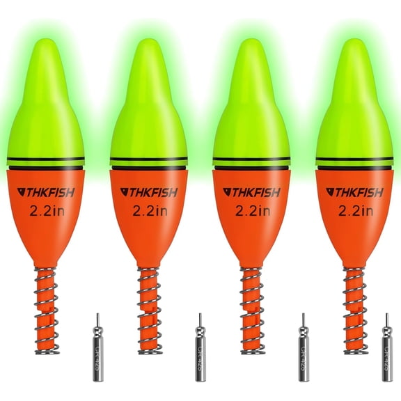 THKFISH 4PCS LED Lighted Fishing Bobbers Fishing Floats for Night, Spring Bobber Float Saltwater Freshwater Lighted Floats Glow for Crappie Walleye Catfish