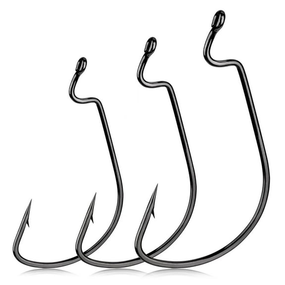 THKFISH 50pcs Offset Hooks with Barbed Shank Worm Hooks Round Bend Replacement Fishing Hooks 2# 1# 1/0# 2/0# 3/0#