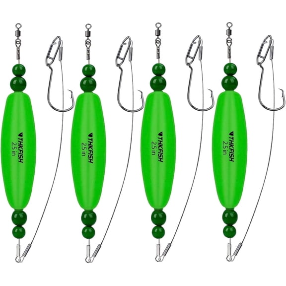 THKFISH Catfish Float Rigs,Catfish Rattling Line Float for Santee Rig,Catfish Tackle Rattling Cork EVA Foam Peg Floats Bait Rigs, Bobbers with Double Hooks 4PCS 2.5in