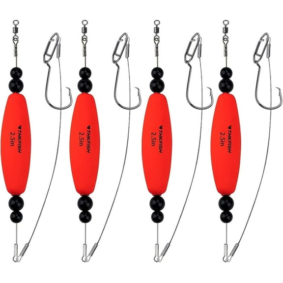 THKFISH Catfish Float Rigs,Catfish Rattling Line Float for Santee Rig,Catfish Tackle Rattling Cork EVA Foam Peg Floats Bait Rigs, Bobbers with Double Hooks 4PCS 2.5in 3in