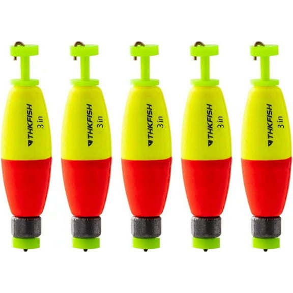 THKFISH Fishing Bobbers,EVA Foam Floats Weighted for Fishing Floats for Crappie Red/Yellow Snap-On Spring Fishing Buoy 5PCS