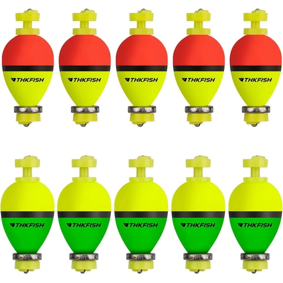 THKFISH Fishing Bobbers Floats,10 Packs Weighted Bobbers, Foam Oval Slip Bobbers for Fishing, Three Colours Crappie Bobbers, for Fishing Bluegill Crappie Panfish Bass Trout, 1in 1.5in 2in