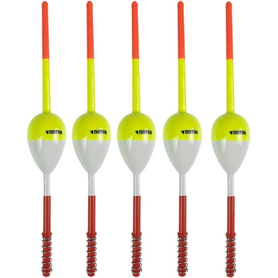 THKFISH Fishing Floats and Bobbers Balsa Wood Floats Spring Bobbers with Oval Slip Bobbers for Crappie Panfish Walleyes Fixed Bobber (1"X0.7"X6") (1.25"X0.75"X6") (2"X1.14"X5.86") 5pcs
