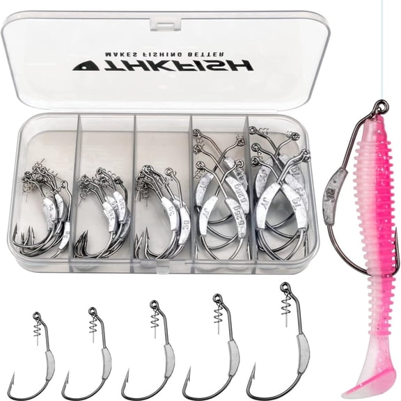 THKFISH Fishing Hooks Twist-Lock Hooks weedless Weighted Hooks Swimbait Hooks for Soft Plastics Weighted Hooks Saltwater Freshwater 19PCS 25PCS 30PCS 60PCS