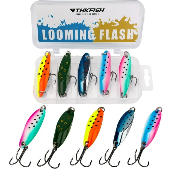 THKFISH Fishing Lures Trout Lures Fishing Spoons Lures for Trout Pike Bass Crappie Walleye Color C 3/8oz 5pcs