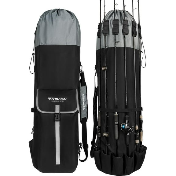 THKFISH Fishing Rod Bag,Fishing Rod Case 900D Oxford Cloth Fishing Pole Travel Case Fishing Rod Carrier Case for Storing Up to 6 Rods with Reels and Equipment