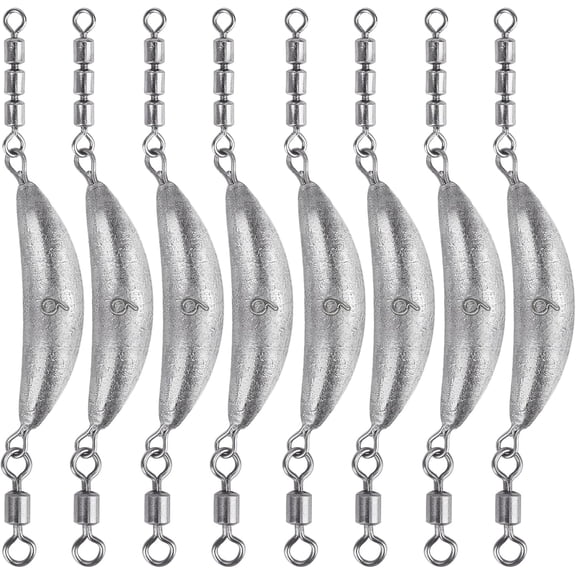 THKFISH Fishing Spin Sinker,Crescent Sinker with 3 Roller Swivels Fishing Sinker Drop Shot Weights Fishing Weights Kit Inline Trolling Sinkers,Torpedo Sinkers Saltwater Freshwater, sliver