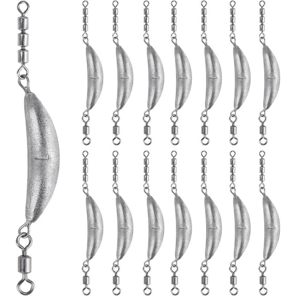 THKFISH Fishing Spin Sinker，Crescent Sinker with 3 Roller Swivels Fishing Sinker Drop Shot Weights Fishing Weights Kit Inline Trolling Sinkers,Torpedo Sinkers Saltwater Freshwater, sliver