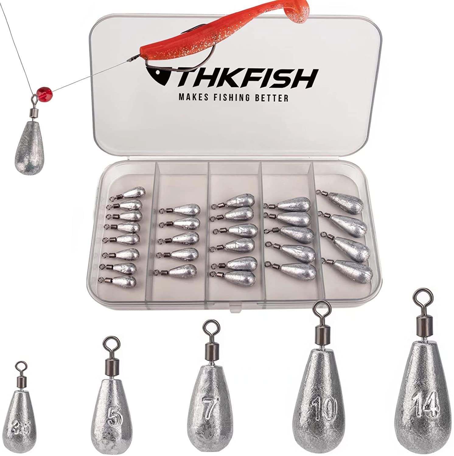 THKFISH Fishing Weights Sinkers Set, 28PCS Fishing Sinker Drop Shot ...