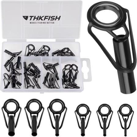 THKFISH Rod Tip Repair Kit, Fishing Stainless Steel Ceramic Ring Guide Repair Replacement 6Sizes 30pcs Big Style