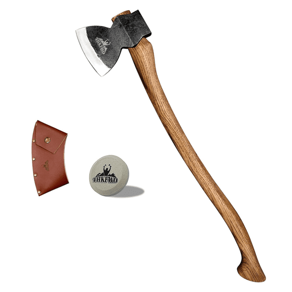 THKFWD 34.7" Splitting Axe, 1065 High Carbon Steel Head,Hickory Handle, Leather Sheath