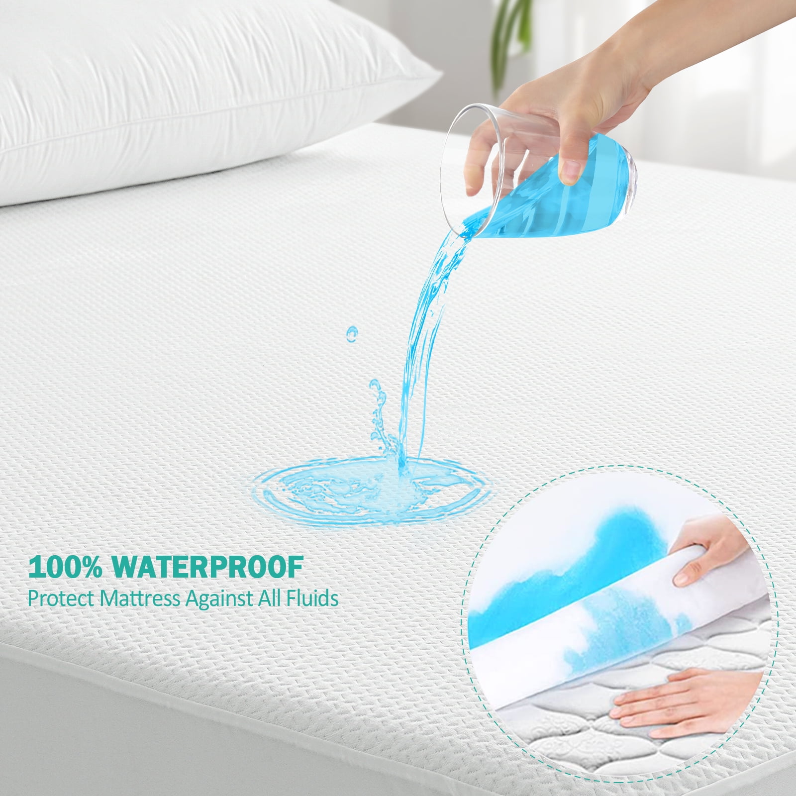 THLAND 100 Waterproof Mattress Protector Bamboo 3D Air Fabri Cooling