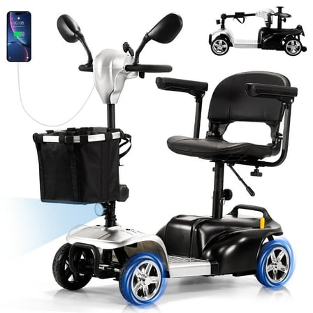 THLAND 30 Miles Long Range 4 Wheel Electric Mobility Scooter with 350W Motor - Foldable Mobility Scooter for Adults/Seniors - Compact Heavy Duty Mobility for Travel, 300 lb Capacity (Silver)