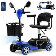 THLAND 30 Miles Long Range 4 Wheel Electric Mobility Scooter with 350W Motor - Foldable Mobility Scooter for Adults/Seniors - Compact Heavy Duty Mobility for Travel, 300 lb Capacity (Blue)