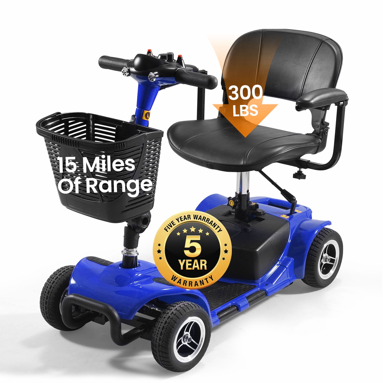 THLAND 4 Wheel Mobility Scooter - Portable Folding Electric Mobility Scooter Ideal for Seniors, Adults, Handicapped, and Elderly Travelers. Comes with Battery, Charger, and Basket Included，Blue