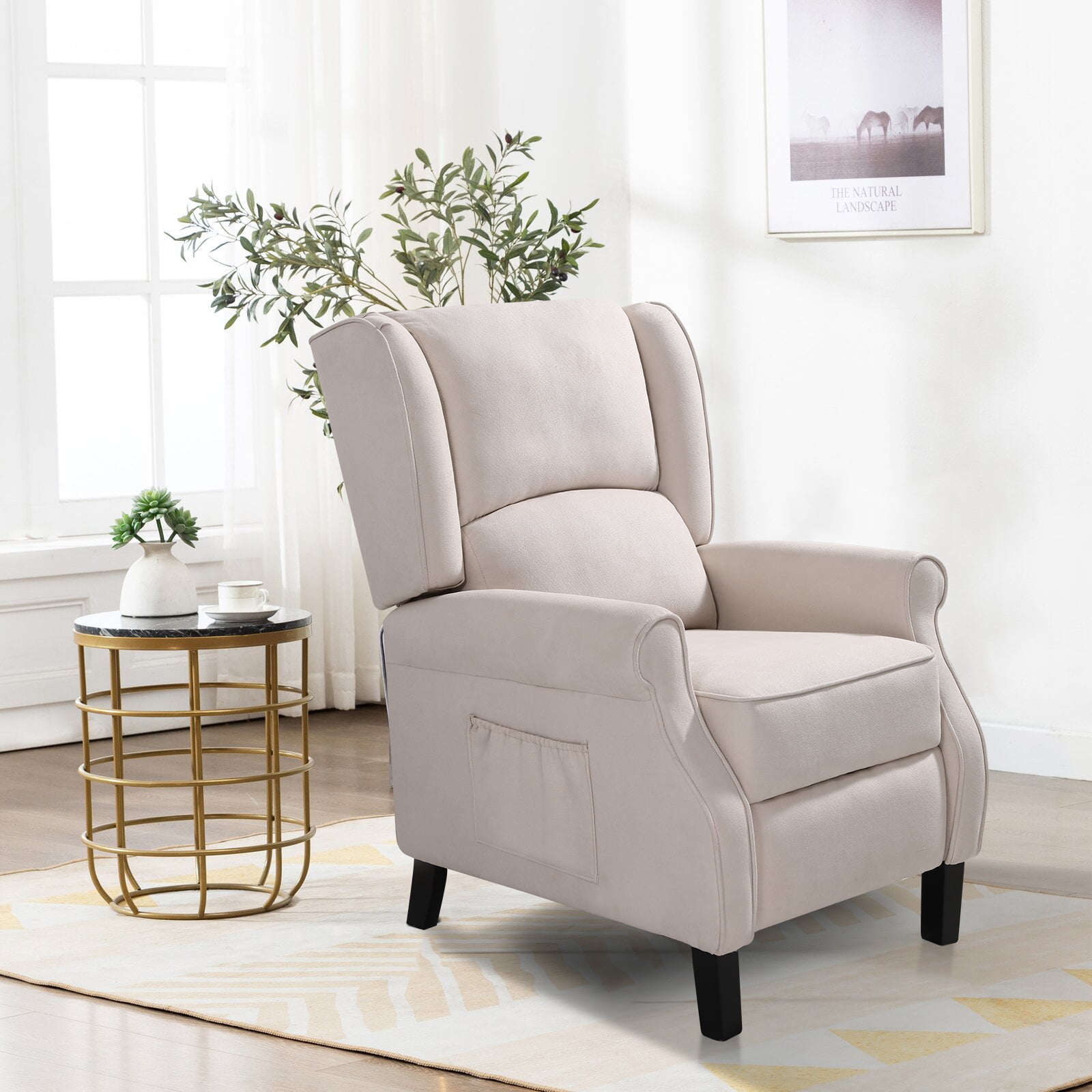 Better Homes & Gardens Tufted Push Back Recliner, Beige Fabric