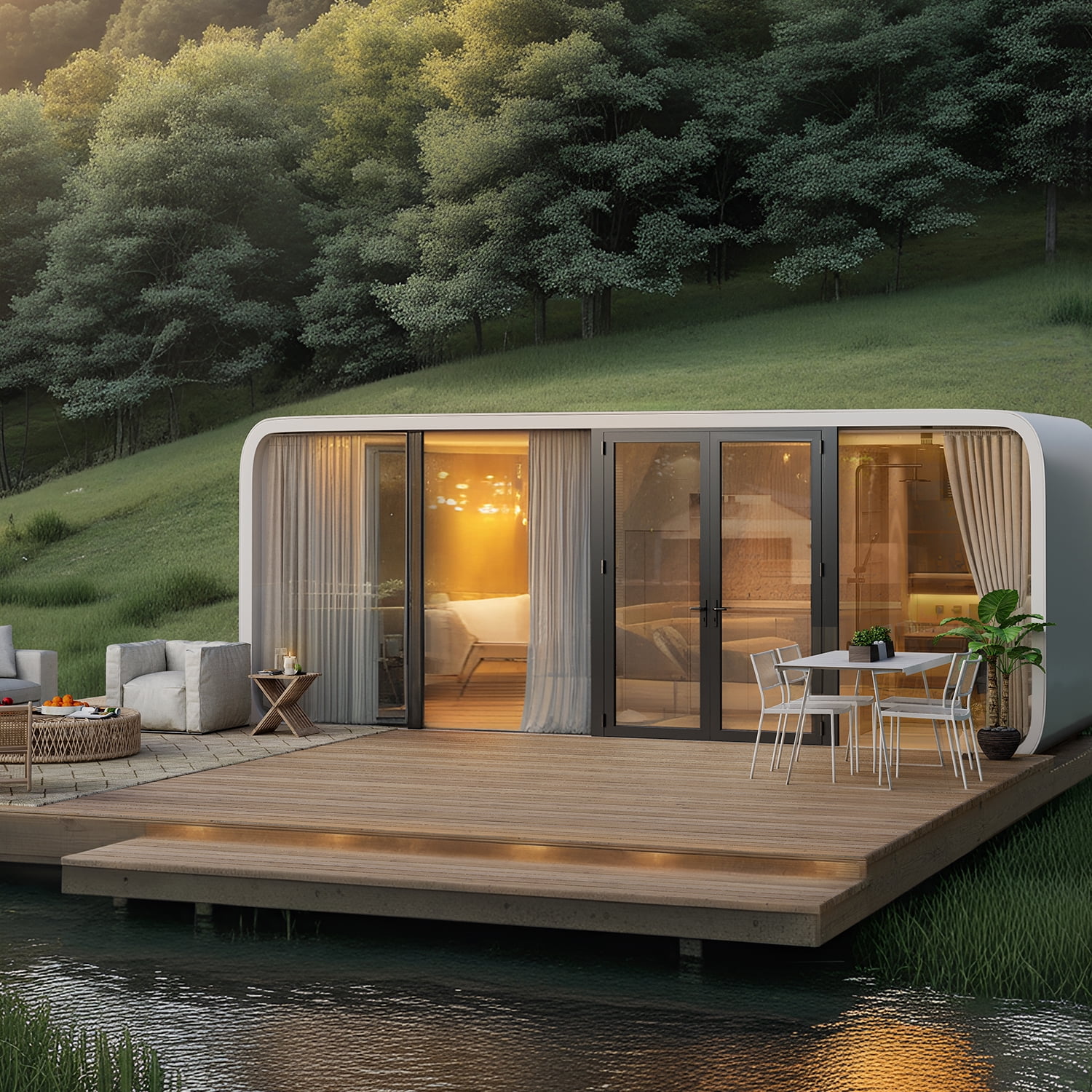 THLAND Luxury modern prefab cabin - 20ft mobile capsule with bedroom, kitchen and bathroom, storm resistant prefab cabin -16 typhoon and 11 earthquake proof mobile cabin for travel and outdoor living