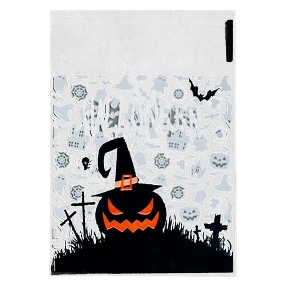 THLKIF 100 PCS Small Halloween Treat Bags, Self Adhesive Clear Cookie Bags Halloween Cellophane Baggies for Candy Trick or Treat Party Favor Supplies, 3.9x3.9 Inch