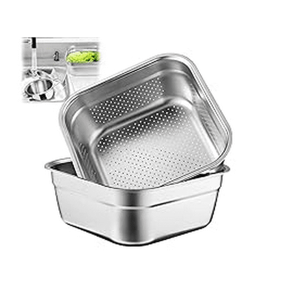 THLKIF 22cm Square Stainless Steel Kitchen Basket, Perforated Filter Strainer for Washing Vegetables and Fruits, Durable Food Prep Tool with Efficient Draining Holes