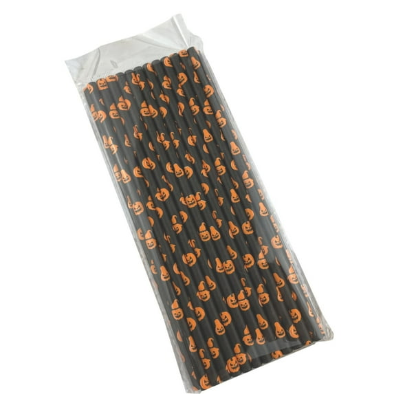 THLKIF 25 pcs 𝐇alloween Theme Paper Straw-Biodegradable Pumpkin Bat Drinking Straw,Black Orange White Paper Straws for 𝐇alloween Party Supplies