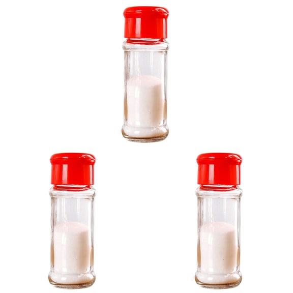 THLKIF 3.3 Oz Plastic Spice Jars with Shaker Lids, Airtight Seasoning Containers for Herbs, Powder, Pepper, Salt, Kitchen Pantry Storage Bottles (Red, 3PCS)