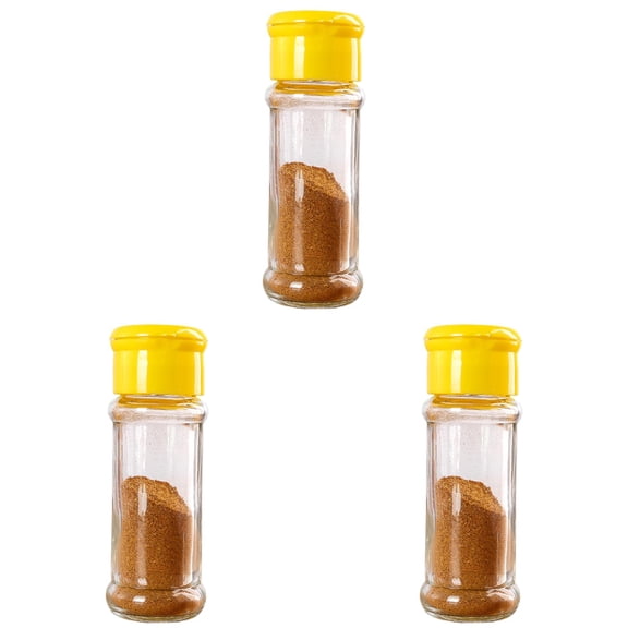 THLKIF 3.3 Oz Plastic Spice Jars with Shaker Lids, Airtight Seasoning Containers for Herbs, Powder, Pepper, Salt, Kitchen Pantry Storage Bottles (Yellow, 3PCS)