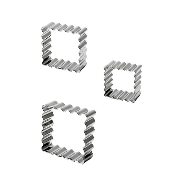 THLKIF 3-Piece Rectangle Scalloped Edge Cookie Cutter Set, 0.8 Inch Fluted Edge Stainless Steel Cutters for Geometric Frame Plaque Cookies and Fondant Moulds