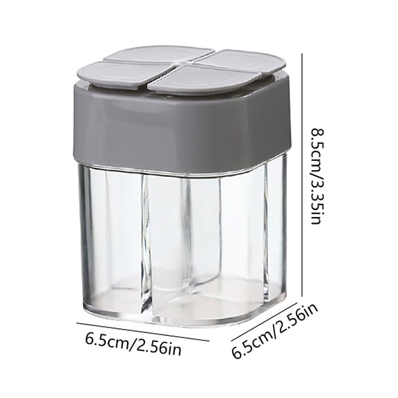 THLKIF 4 in 1 Plastic Salt and Pepper Shaker, 4 Grids Flip Empty Spice Dispenser, Travel Spice Container with Compartment, Seasoning Shakers with Lid for Cooking, BBQ