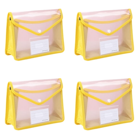 THLKIF 4 Pack Plastic Expanding File Folders, Plastic File Folders, Transparent Envelopes with Snap Closure, Waterproof Transparent Expandable Files Folder, Large Capacity, Letter/A5 Size, Yellow