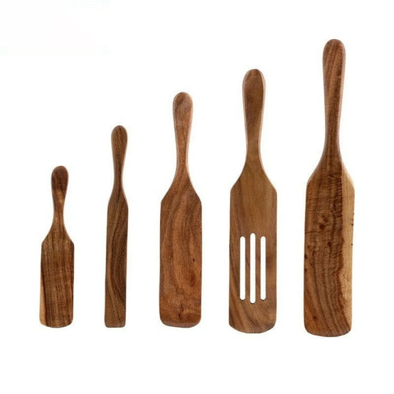 THLKIF 5 PCS Wooden Spurtle Set, Natural Teak Kitchen Utensil Set Heat Resistant Non-stick Wooden Spoons Tools for Cooking, Stirring, Mixing, Serving, Spurtles Kitchen Tools