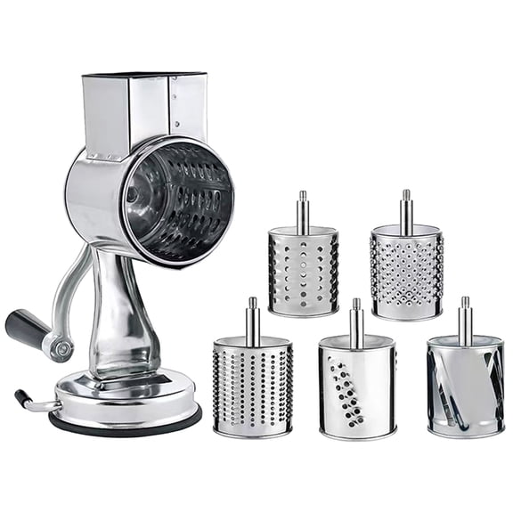 THLKIF 5-in-1 Stainless Steel Rotary Cheese Grater and Vegetable Slicer, with 5 Interchangeable Blades, Manual Kitchen Shredder for Cheese, Fruits, Vegetables, and Nuts