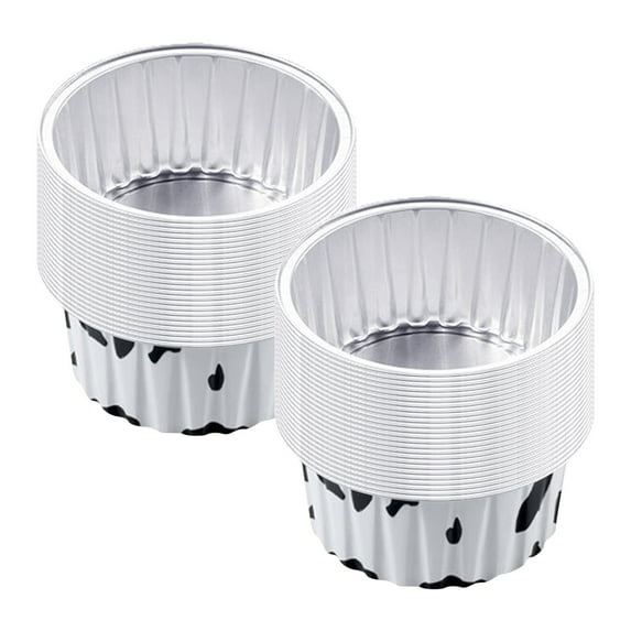 THLKIF 50-Pack Round Aluminum Foil Tin Cups, Disposable Muffin and Cupcake Baking Cups, Silver Mini Pudding Cups for Parties, Weddings, and Birthday Celebrations