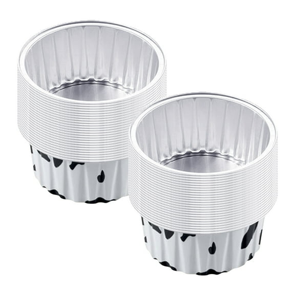 THLKIF 50-Pack Round Aluminum Foil Tin Cups, Disposable Muffin and Cupcake Baking Cups, Silver Mini Pudding Cups for Parties, Weddings, and Birthday Celebrations
