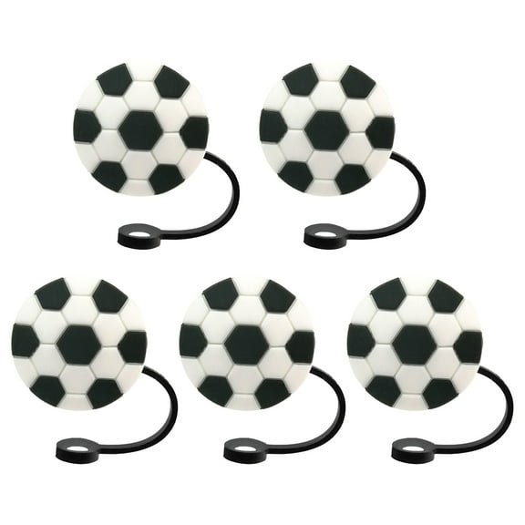 THLKIF 5Pcs Sports Straw Covers Cap, Basketball Football Baseball Reusable Silicone Straw Topper for 8-10mm Straws, Balls Straw Protectors Tips Cover Drinking Straw Decor for Party Supplies Gifts