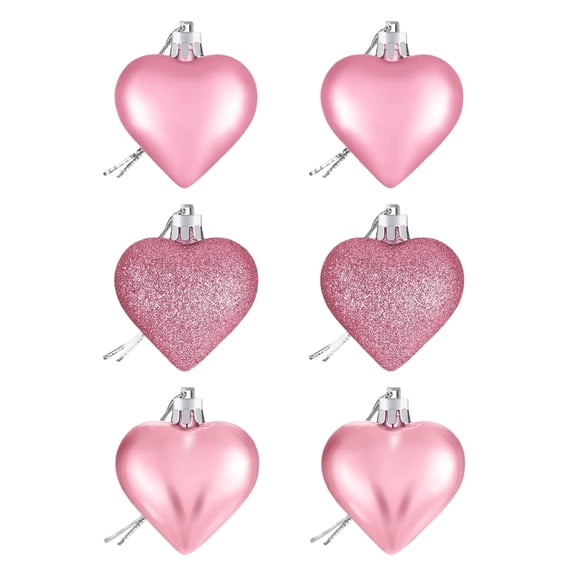 THLKIF 6PCS Valentine's Day Heart Hanging Ornaments, Heart Shaped Red Glitter Plastic Baubles for Christmas Tree, Valentines Anniversary Party Decor and Hanging Decoration