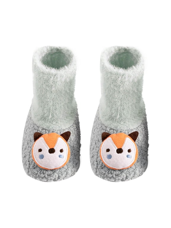 Baby Boys Girls Toddler Indoor Cartoon Animal Slipper Shoes Anti Slip Socks Booties First Walkers Grey 6-12 Months