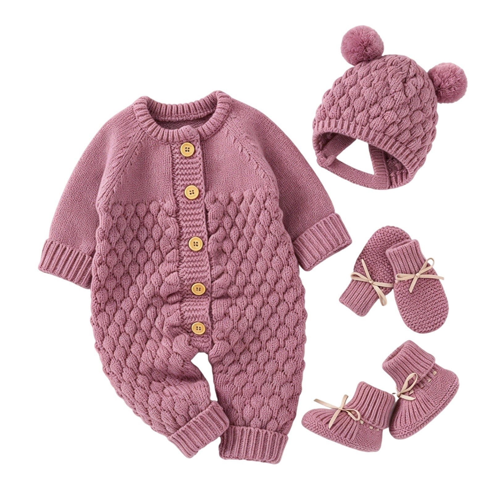 THLKIF Baby Knit Outfit Set 4Pcs with Hat Mittens Booties Long Sleeve ...