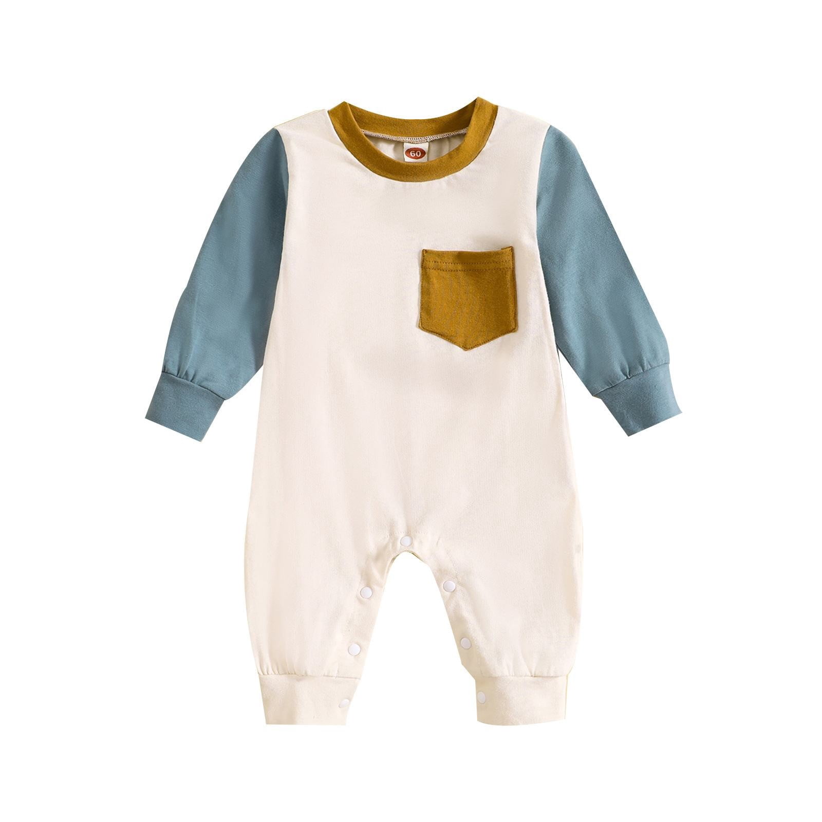 THLKIF Baby Long Sleeve Jumpsuit Color Blocking Contrast with Patch ...