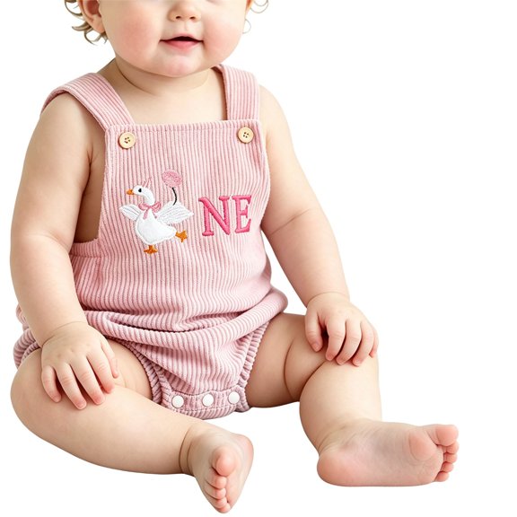 THLKIF Baby Overalls Corduroy Sleeveless 1st Birthday Cookie Embroidery Button Strap Outfit 6-12 Months Pink