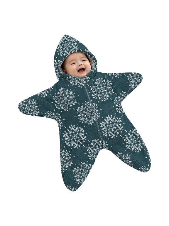 Baby Swaddle Star Shape Hooded Zip Up Star Print Plush Warm Holiday Outfit for Boys Girls 6 Months Navy