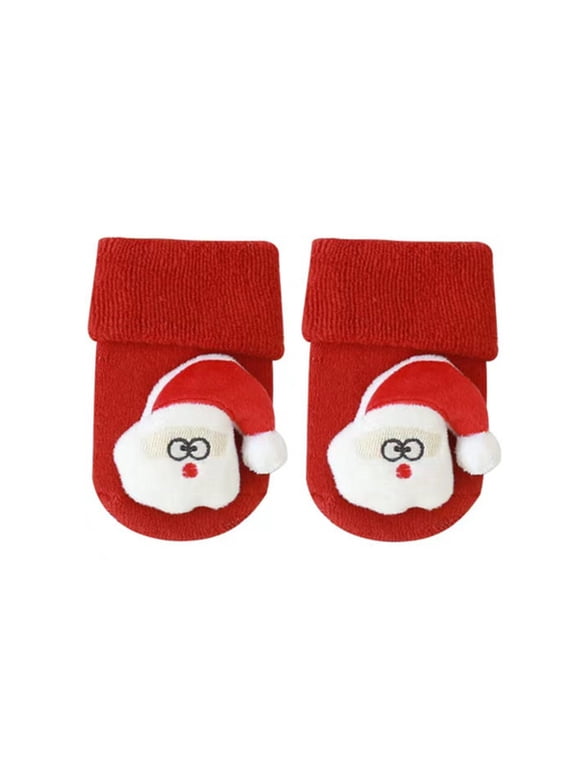 Baby Toddler Christmas Socks Cartoon Doll Sock Shoes Anti Slip Slippers for Infant Boys Girls 1 Pair Red 6-12 Months