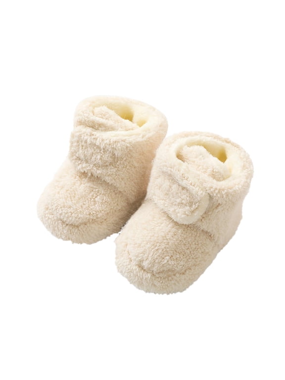 Baby Toddler Girls Mid Calf Fleece Socks Anti Slip Slipper Shoes First Walking Shoes for Boys Girls Beige 6-12 Months