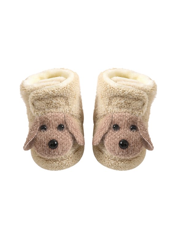 Baby Toddler Girls Mid Calf Fuzzy Socks Anti Slip Sock Shoes First Walking Shoes for Boys Girls Khaki 0-6 Months