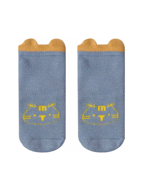 Baby Toddler Girls Mid Calf Socks Anti Slip Cartoon Animal Sock Shoes Slippers for Boys Girls Sky Blue 0-1 Years