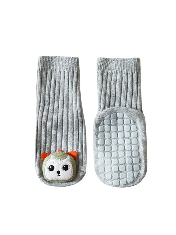 Baby Toddler Girls Mid Calf Socks Anti Slip Cartoon Animal Sock Shoes Slippers for Boys Girls Sky Blue 1-3 Years