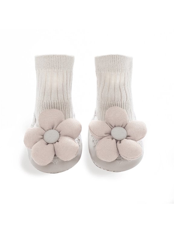 Baby Toddler Girls Mid Calf Socks Flower Anti Slip Ruffled Long Stockings Sock Shoes for Infant Khaki 6-12 Months